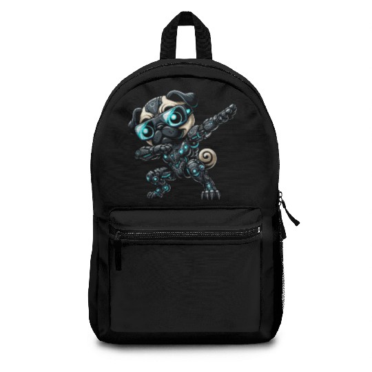 Cool pug dog robot astronaut dabbing cyborg Backpacks
