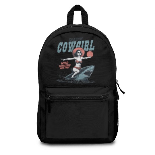 Seaside Cowgirl Shark Adventure retro summer Backpacks