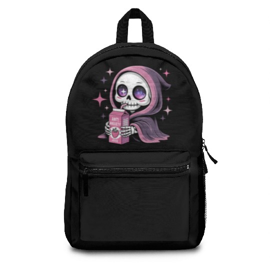 Cosmic Skeleton Drinking Strawberry Juice Backpacks
