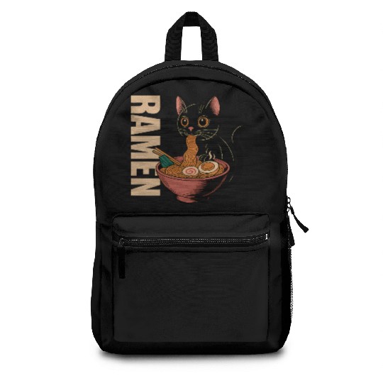 Black Cat Ramen Illustration Backpacks