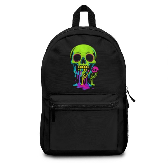 Neon Melting Skull with Small Skeleton Backpacks