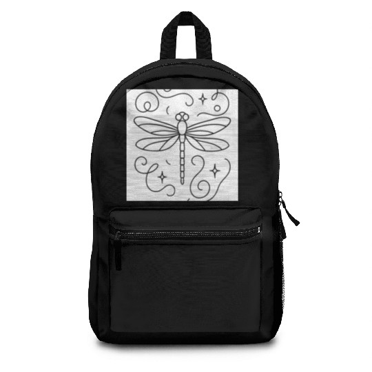 “Minimal line art dragonfly, soft curves, modern  Backpacks