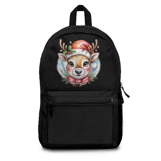 Cute Rudolph Reindeer Watercolor Christmas Art Backpacks
