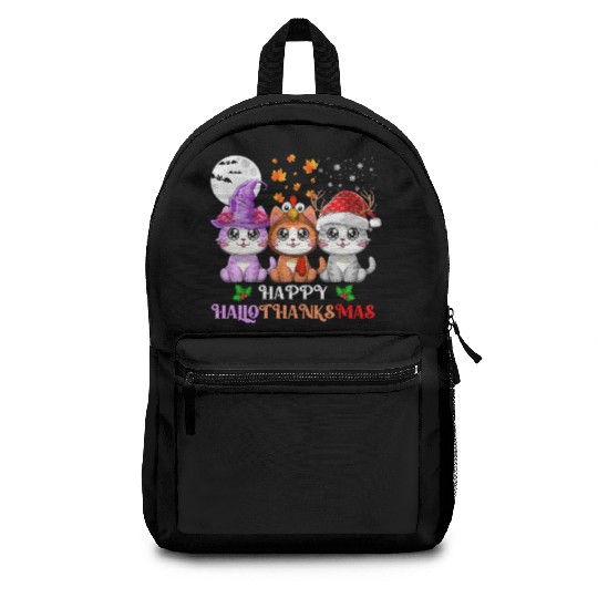 Happy HalloThanksMas Cute Cats Lover Backpacks