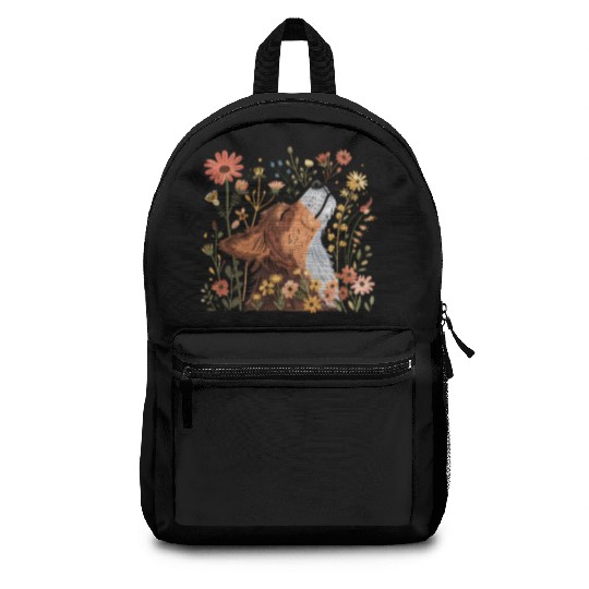 Serene Howling Wolf Amid Floral Bloom Backpacks