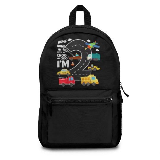 Kids Birthday 2 Traffic Vehicles Number Two Design Backpacks