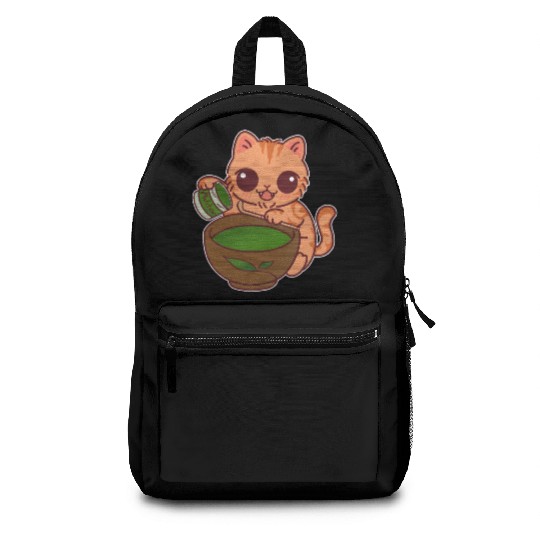 Kawaii Cat Barista Making Matcha Tea Backpacks