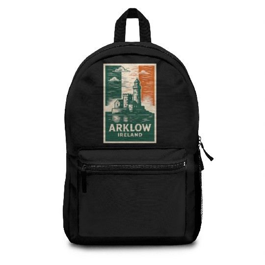 Arklow Lighthouse with Irish Flag Colors Backpacks