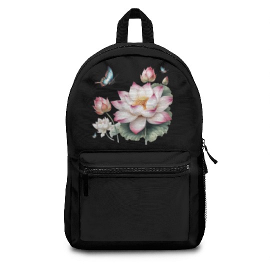 Light Pink Lotus and Butterflies  Backpacks