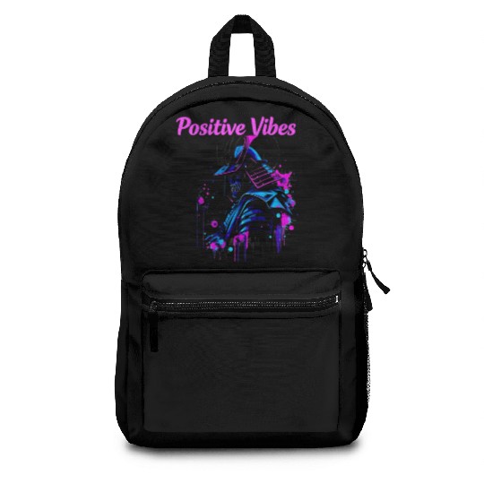 Neon Samurai Skull with Positive Vibes Backpacks