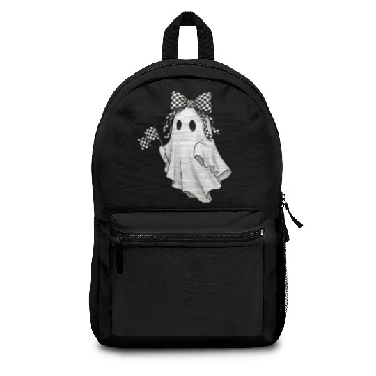 Ghost Boo Checkered Bow Race Day Racing Flag Racer Backpacks