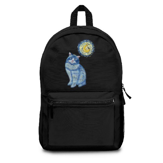 Blue Van Gogh Starry Night Ragdoll Cat Graphic Backpacks
