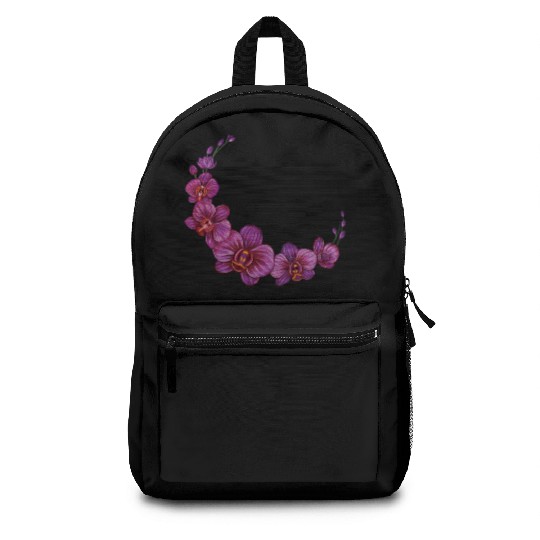 Violet Moon Orchid Flower branch illustration Backpacks