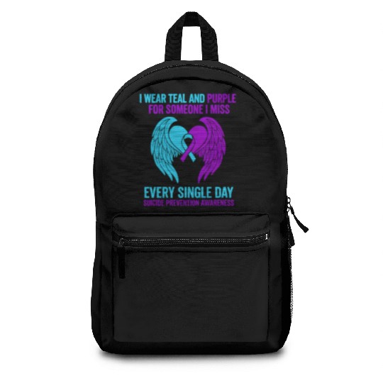 I Wear Teal and Purple for Someone Suicide Awarene Backpacks