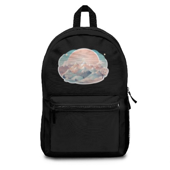 Serene Mountain Range with Sunrise Backpacks