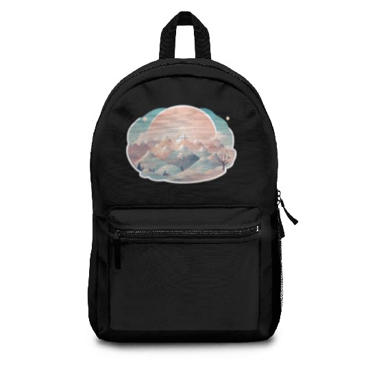 Serene Mountain Range with Sunrise Backpacks
