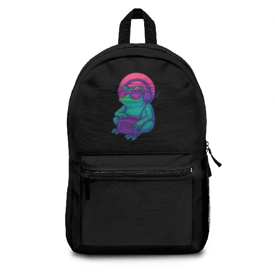Retro Frog DJ Boombox Graphic Backpacks