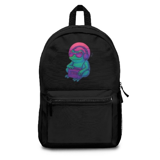 Retro Frog DJ Boombox Graphic Backpacks