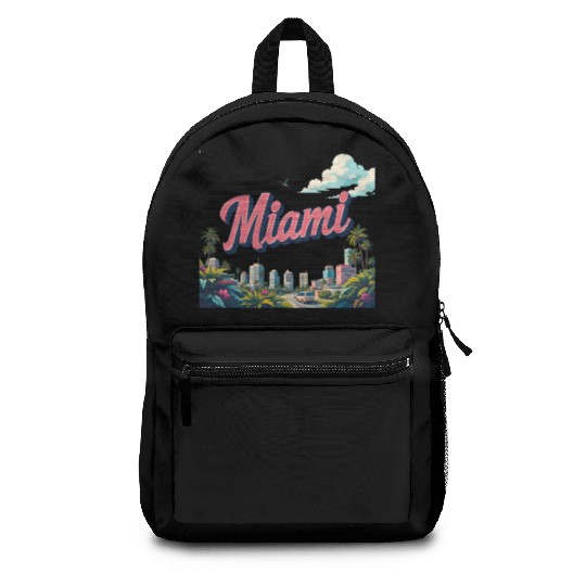 Vibrant Miami Skyline with Tropical Flair Backpacks