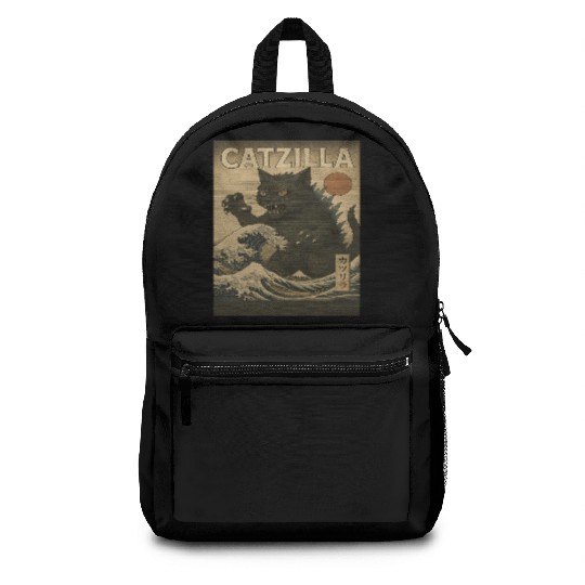 Ukiyo-e Catzilla Retro Japanese Monster Cat Backpacks