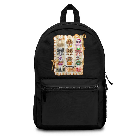 Thanksgiving Christmas Happy Hallothanksmas Backpacks