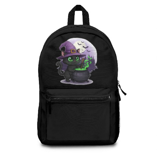 Enchanting Witch Cat Under Full Moon Backpacks
