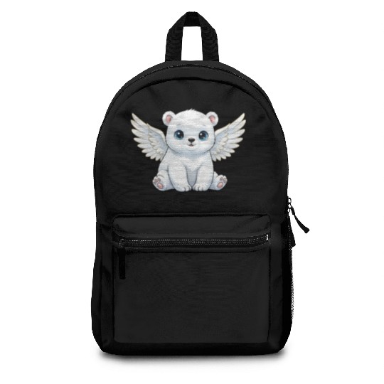 Cute polar bear angel with wings smiling cartoon Backpacks