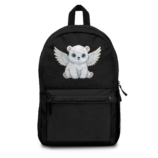 Cute polar bear angel with wings smiling cartoon Backpacks