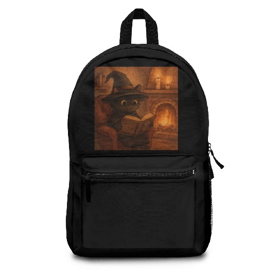 Enchanted Cat Witch by the Fireplace Backpacks