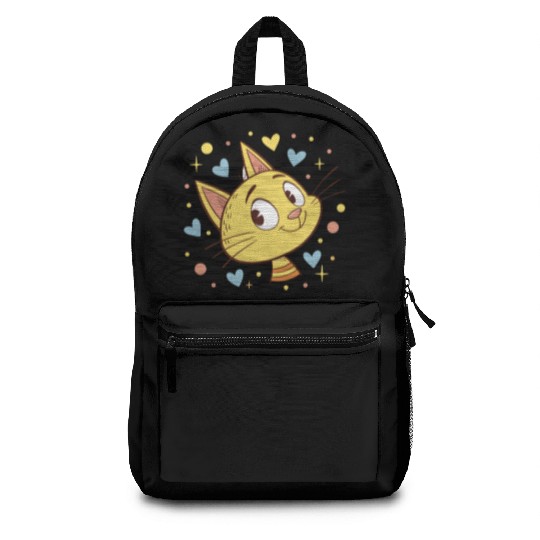 Cute Cartoon Cat with Hearts and Stars Backpacks