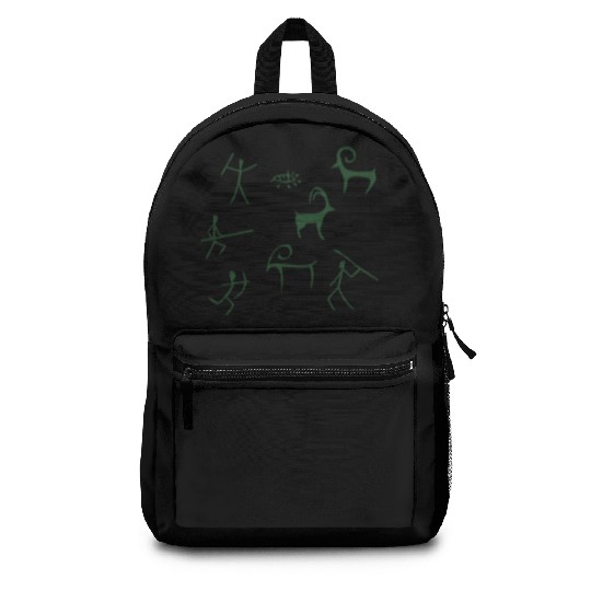 Caveman hunting cave drawings Backpacks