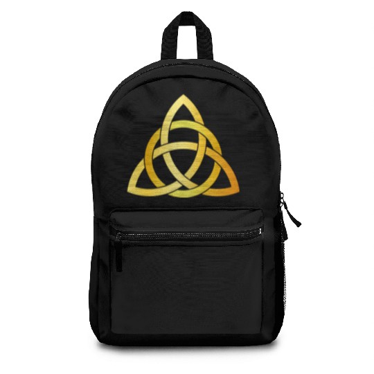 Original Triquetra circle celtic knot gold Backpacks