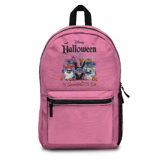 Disney Stitch Halloween Backpacks, Stitch Halloween Pumpkin Backpacks, Stitch Horror Halloween Backpacks, Disney Castle Halloween Backpacks