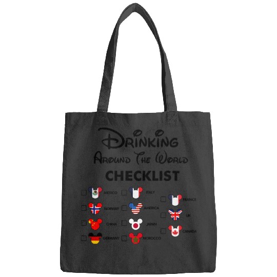Mickey Beer Minnie Front and Back, Epcot Drinking Around The World , Drinking Around the world checklist, Disney Couple s Bags