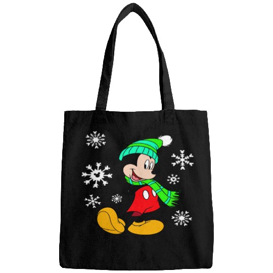Discover Disney Mickey Mouse Holiday Snowflakes Portrait Christmas Long Sleeve T-Shirt Bags