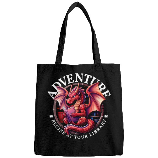 Adventure Begins at Your Library Dragon Reading Book Lover Bags