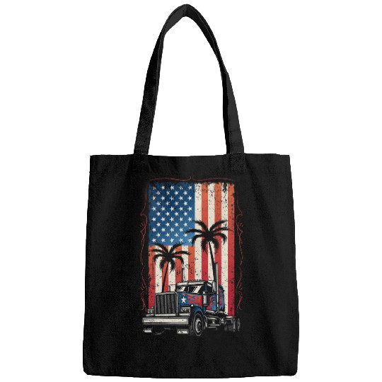 Trucker American Flag Truck Driver 18 Wheeler 4th of July Bags