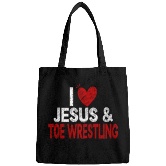 TOE WRESTLING JESUS CHRIS I LOVE JESUS TOE Bags