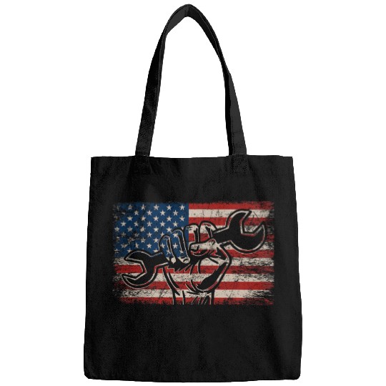 US Flag Mechanic Labor Day Worker Patriotic Mechanic Bags