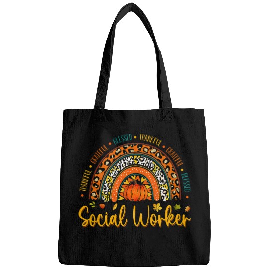 Thankful Grateful Blessed Fall Autumn Rainbow Social Worker Bags