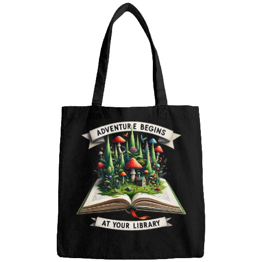 Adventure Begins At Your Library Book Lover Camping Nature 1 Bags