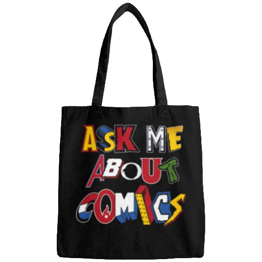 Ask Me About Comics vintages comic book logos funny quote Bags