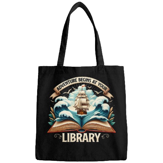 Adventure Begins At Your Library Book Lover Outdoor Camping Bags
