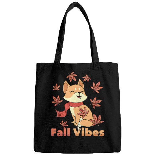 Fox Lover Fall Vibes Wildlife Fox Autumn Season Maple Leaves Bags