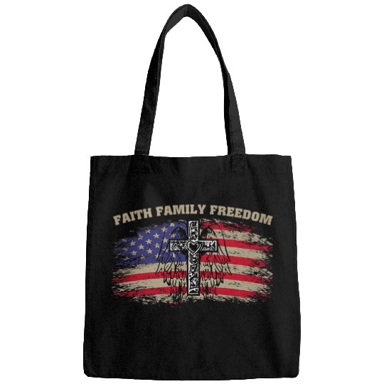 Christian Faith Family Freedom American Flag Cross Christian Patriotic Bags