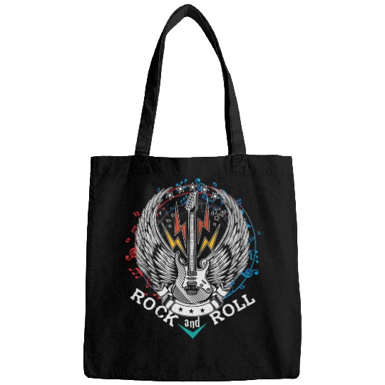 Guitar Lover Distressed vintages Retro 80s Rock Roll Wings Bags