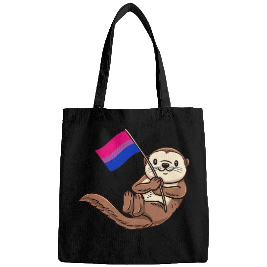 LGBT Pride Sea Otter With Bisexual Pride Flag Bags