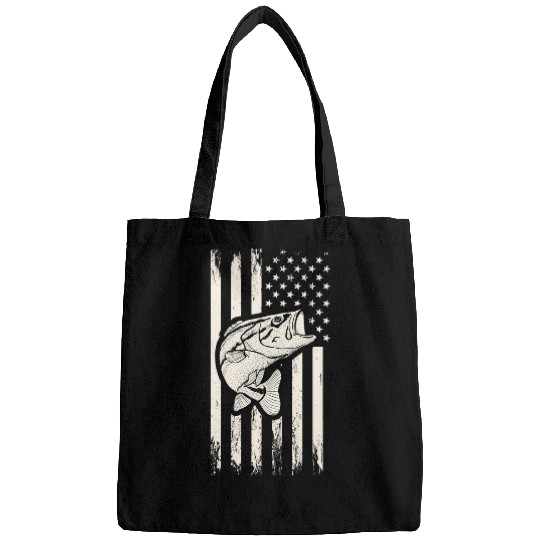 Fishing American Flag and Large Mouth Bass Fish Graphic Fishing Flag Pullover Hoodie Fisher Bags