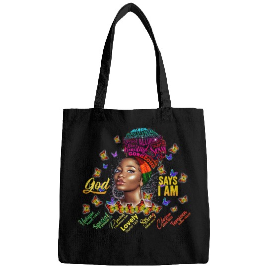 Christian Black Girl God Says I Am Black Melanin History Month Pride Christ Bags