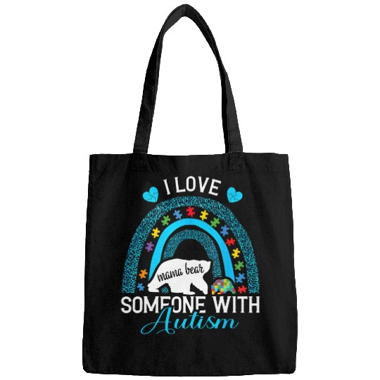 Funny Bear I love someone with autism awareness mama bear puzzle piece Cute Bears Bags